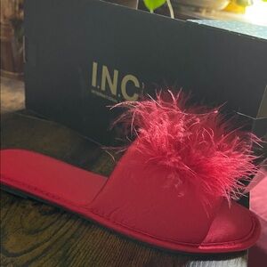 INC International Concepts Vibrant Red Feathered Slippers